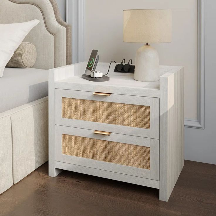 Millwood Pines Aneke Nightstand | Wayfair | Nightstand, Wood Joinery ... within Lucero Mid-Century White Finished Wood And Rattan 2-Door Nightstand