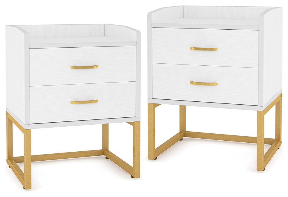 Modern 2-Drawer Nightstand For Bedrooms Set Of 2 - Transitional ... with regard to Set Of 2 Contemporary Nightstand, Open Compartment & Spacious Drawer, White