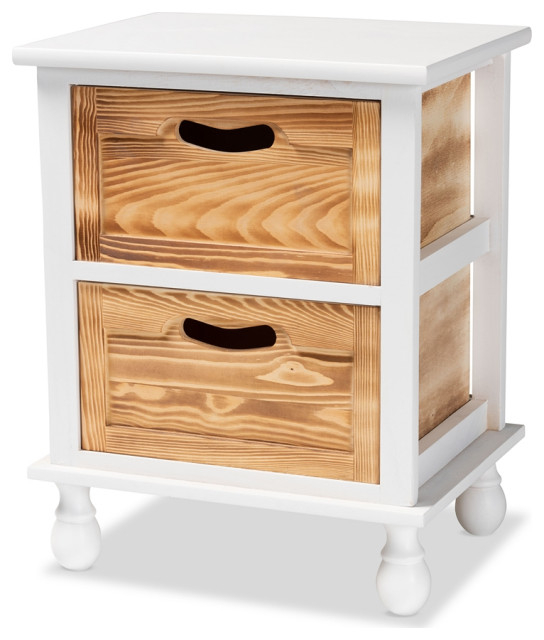 Modern 2-Tone Walnut White And Oak Brown Finished Wood 2-Drawer ... for The $400 Mistake I Made With My Brown and White Nightstand (And How to Avoid It)