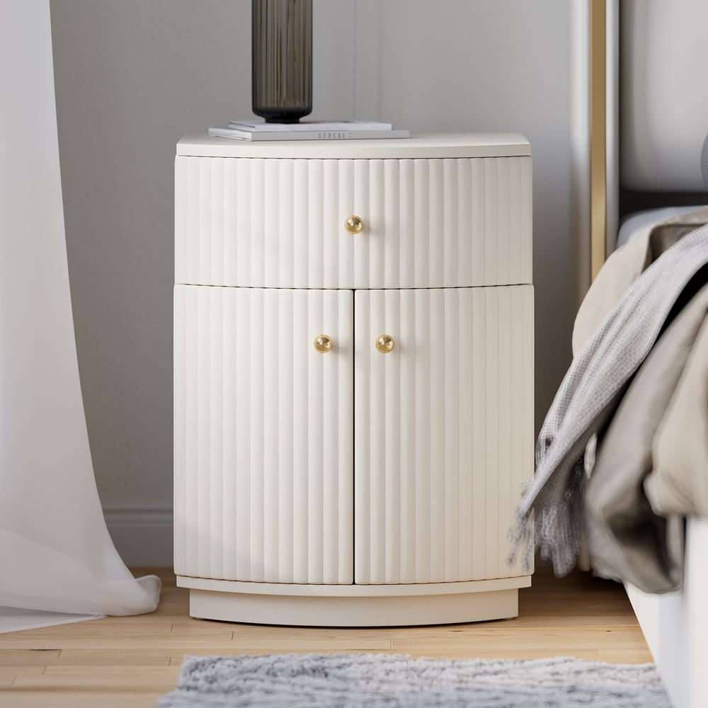 Modern Barrel White Fluted Nightstand In Faux Leather With Storage | Homary regarding Why My Contemporary Nightstand Didn't Work for 6 Months (And What I Did Instead)