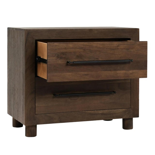 Modern Brown Acacia 2-Drawer Nightstand | Chairish inside East Hampton Modern Coastal 25" Distressed Acacia Nightstand