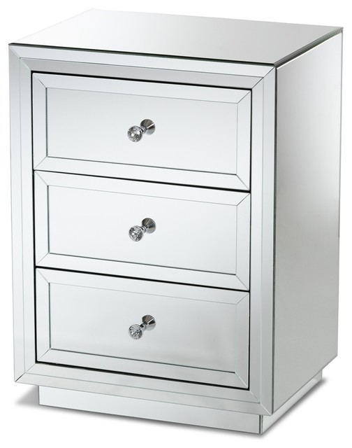 Modern Glamour Style Mirrored Three Drawer Nightstand Bedside Table ... with regard to How Mirrored Nightstands Transform Small Bedroom Spaces