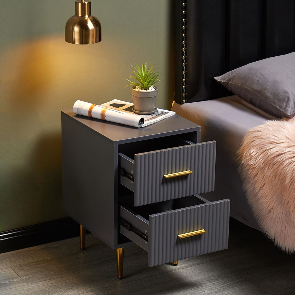 Modern Gray Rectangle Nightstand With 2 Drawers And Gold Metal Base ... for Why Most Dark Gray Nightstands Fail (And What Works Instead)