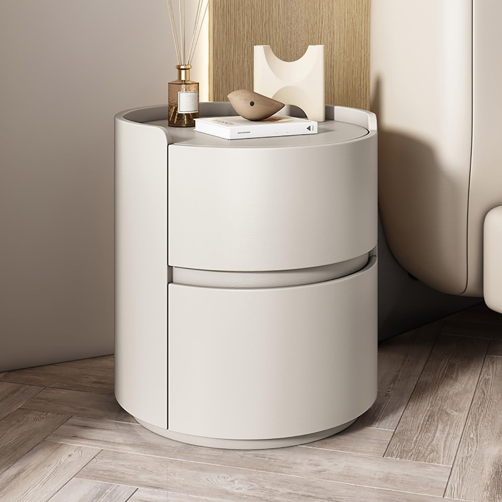 Modern Minimalist Bedroom Solid Wood White Bedside Table, Round Bedside ... inside Tateus Single Drawer Bedside Table, Modern Style Bedside Table, White