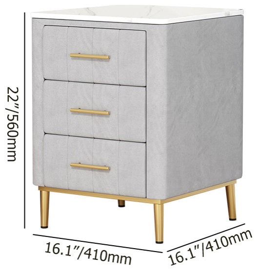 Modern Nightstand Gray Velvet Upholstered Bedside Table 3 Drawers With ... for Modern Nightstand Gray Velvet Upholstered Bedside Table 3 Drawers