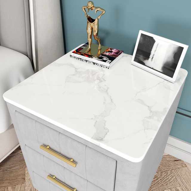 Modern Nightstand Gray Velvet Upholstered Bedside Table 3 Drawers With ... pertaining to Modern Nightstand Gray Velvet Upholstered Bedside Table 3 Drawers