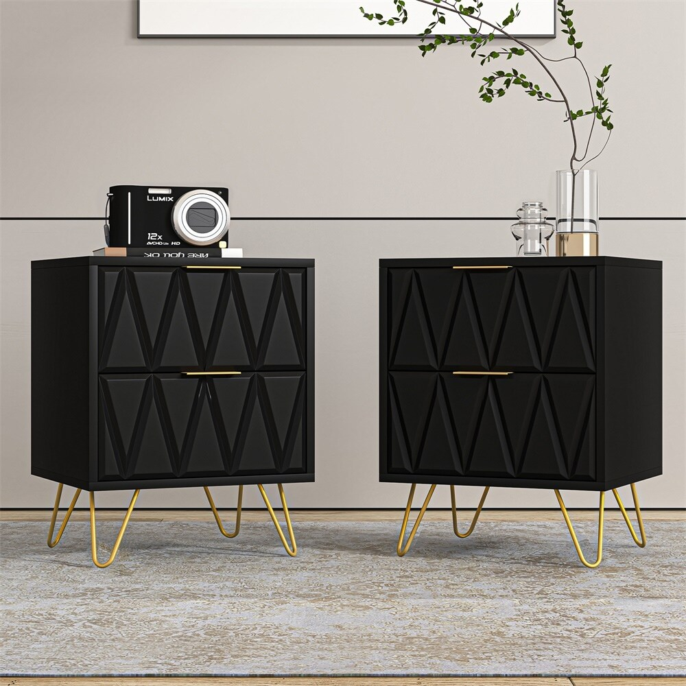 Modern Simple Geometric 2-Drawer Nightstand With Metal Handle Black/2 ... in Why My Nightstand Choice Actually Backfired (And What I Did Instead)