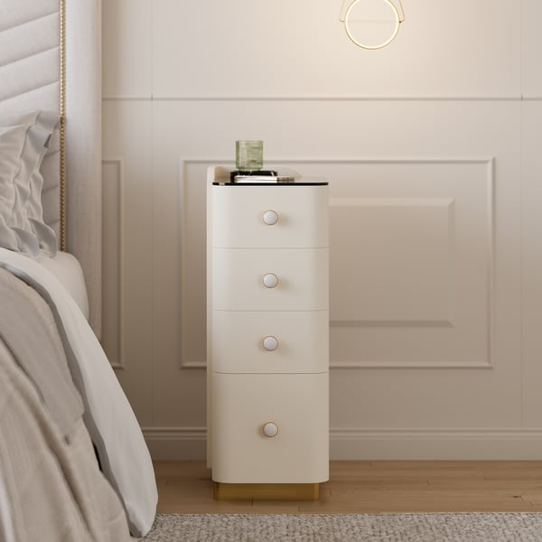 Modern Tall White Nightstand 4 Drawers Pu Leather Bedside Table With ... intended for Victoria Matte White Bedside Table Secrets I Wish I Knew Earlier