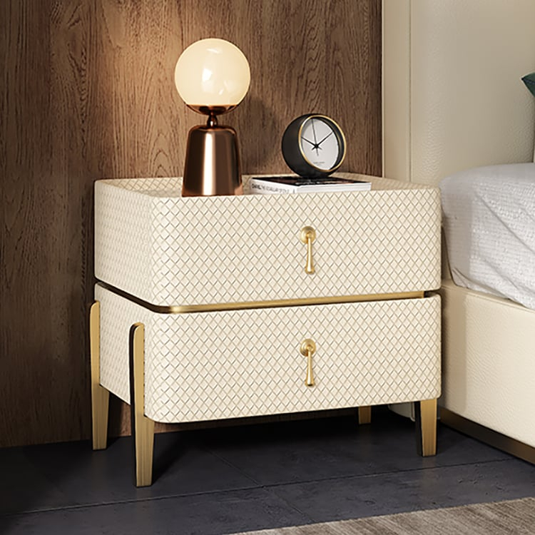 Modern White Smart Nightstand Pu Leather 2 Drawer Bedside Table With ... inside 2 Drawers Nightstand Pu Leather Bedside Table Nightstand