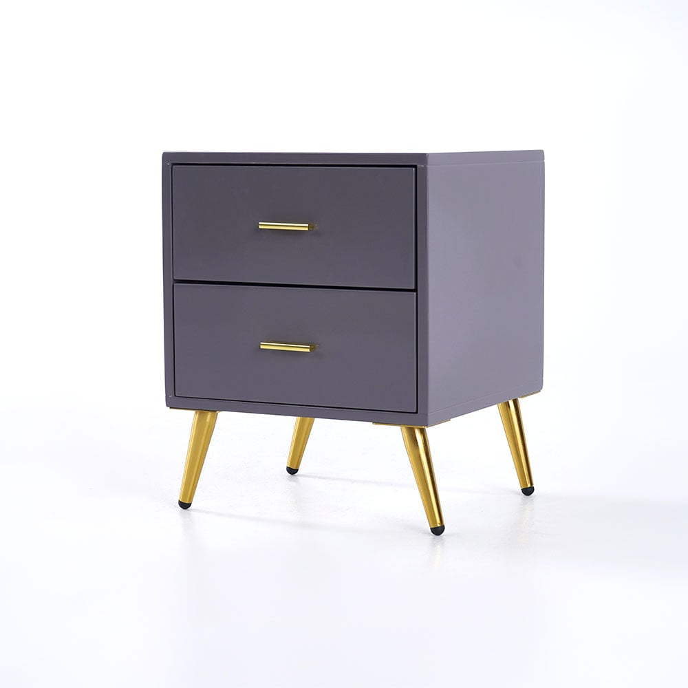 Modern Wood Bedside Table With Gold Legs 2-Drawer Nightstand In Grey ... for Goldsmith Modern Contemporary Dark Gray/Gold Nightstand