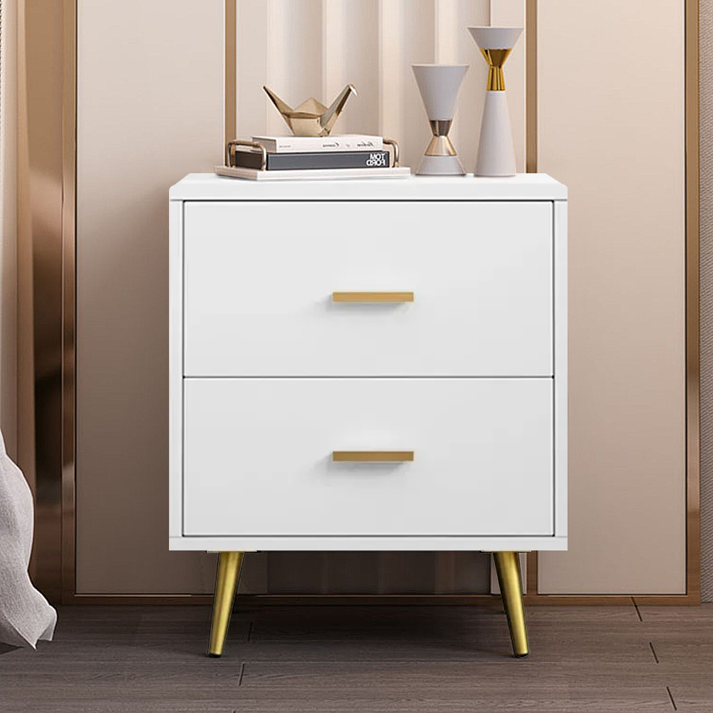 Modern Wood Nightstand With Gold Legs 2-Drawer Bedside Table In White ... with regard to The Artisan Craftsmanship Behind St Denis Nightstand White Distressed Gold Accents Solid Wood Furniture