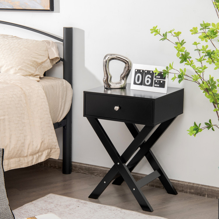 Modern X-Shaped Nightstand With Drawer For Living Room Bedroom - Costway in Nightstand X-Shape Drawer Accent Side End Table Modern Home Furniture Black
