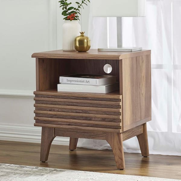 Modway Render 1-Drawer Nightstand In Walnut Mod-7070-Wal - The Home Depot inside Modway Render Modern Particleboard Wood Nightstand - Walnut Finish