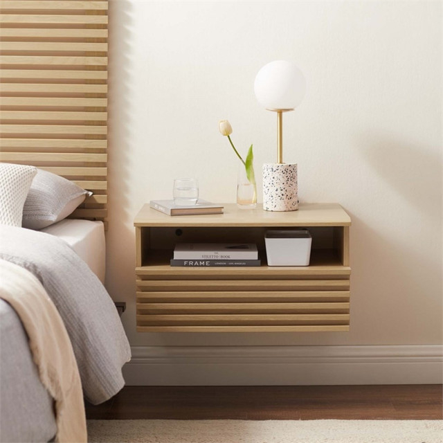 Modway Render 1-Drawer Wall-Mount Modern Wood Nightstand In Oak ... for The Modway Covelo Mistake That Cost Me $150 to Fix