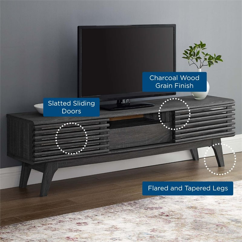 Modway Render 59" Modern Style Particleboard Wood Tv Stand In Charcoal ... intended for Modway Render Modern Particleboard Wood Nightstand In Charcoal Finish