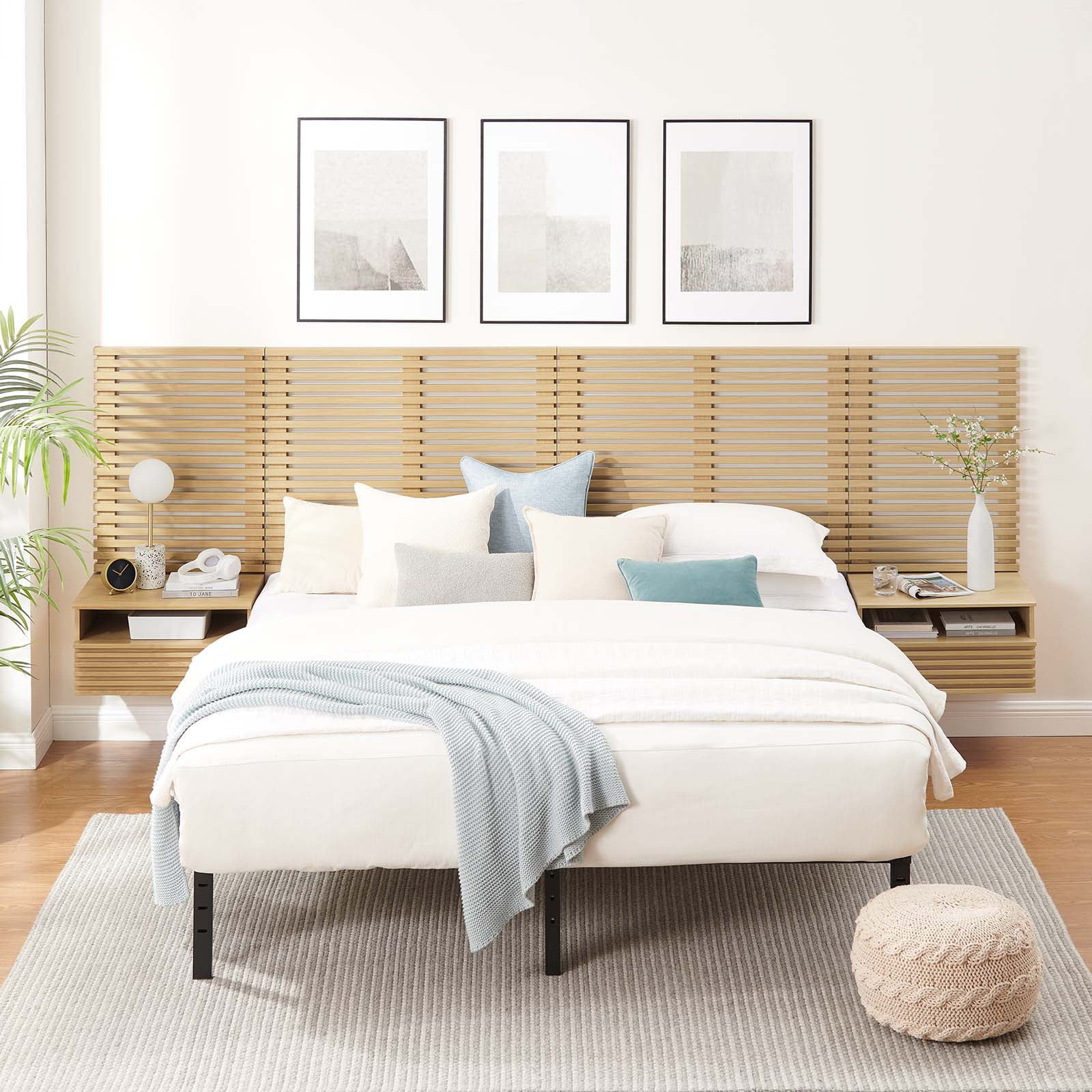 Modway Render King Size Bed Set With Wall Mount Headboard, Modern ... pertaining to Modway Render 1-Drawer Wall-Mount Modern Wood Nightstand In Oak