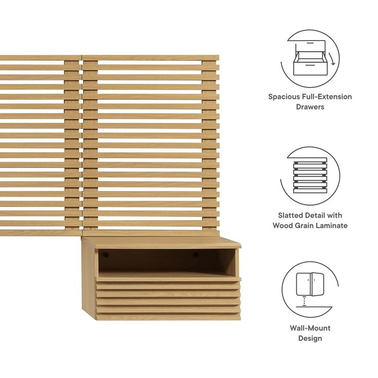 Modway - Render Wall Mount King Headboard And Modern Nightstands | Wall ... in Modway Render 1-Drawer Wall-Mount Modern Wood Nightstand In Oak