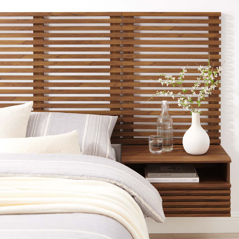 Modway Render Wall Mount Twin Headboard And Modern Nightstands | Wayfair intended for Modway Render 1-Drawer Wall-Mount Modern Wood Nightstand In Oak