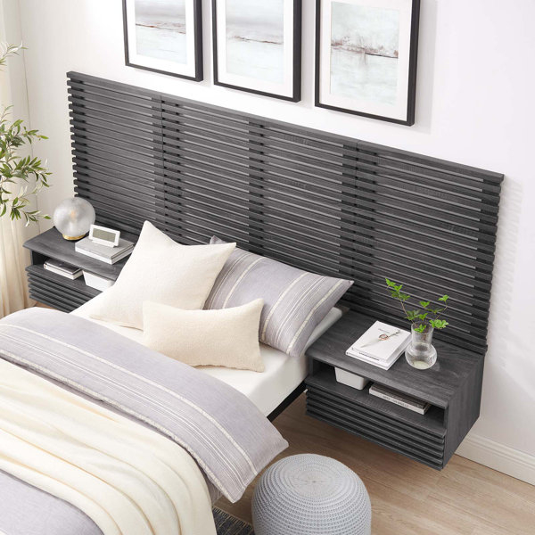 Modway Render Wall Mount Twin Headboard And Modern Nightstands | Wayfair regarding Modway Covelo Wall Mount Modern Metal Nightstand In Light Gray
