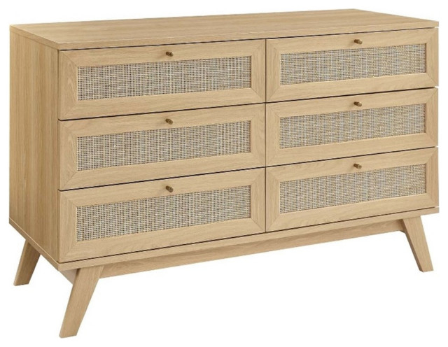 Modway Soma 6-Drawer Rattan Mdf And Particleboard Dresser In Oak ... within Modway Soma 2-Drawer Rattan Mdf And Particleboard Nightstand In Oak