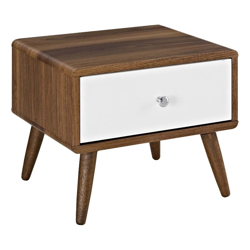 Modway Transmit Modern Particleboard Wood Nightstand In Walnut/White ... with regard to Modway Render Modern Particleboard Wood Nightstand - Walnut Finish