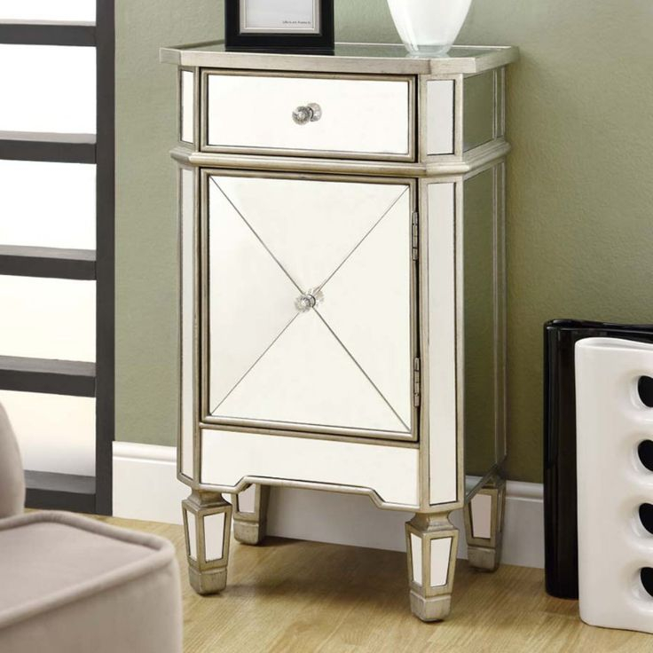 Monarch Rectangular Mirrored 1 Drawer Accent Cabinet | Www.hayneedle ... within Balancing Form and Function in Glamour Style Bedroom Storage Solutions