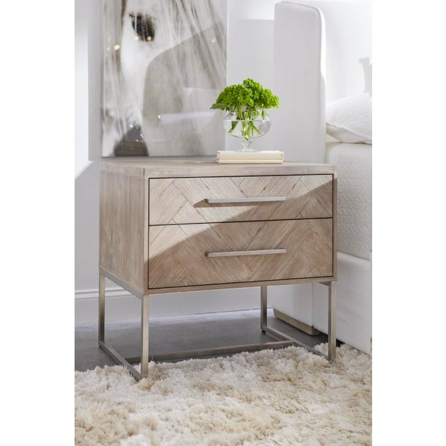 Mosaic 2-Drawer Nightstand, Grey & Brushed Stainless Steel | Chairish within Understanding the timeless appeal of Quincy Brown Oak and Brushed Stainless Steel Nightstand