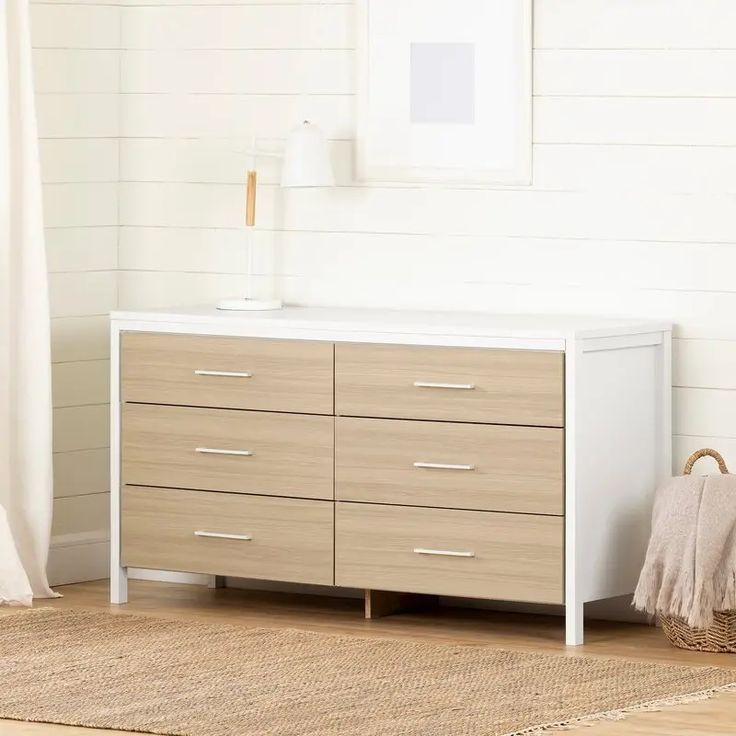 Munich 6 - Drawer Dresser | White Dresser, Double Dresser, 6 Drawer Dresser in Munich 6-Drawer Double Dresser, White And Soft Elm
