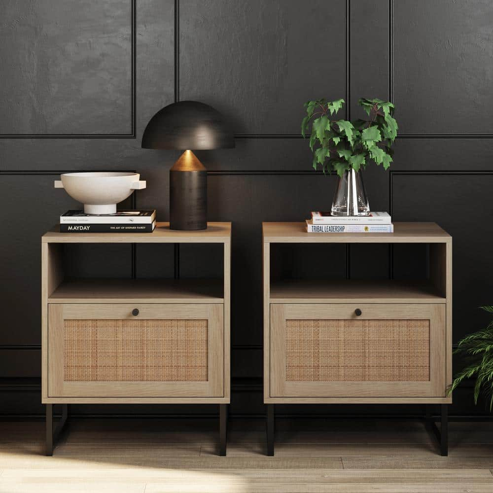 Nathan James Mina Oak-Finish Particleboard Wood Black Modern Accent ... with Choosing the Right Lempster Rustic Acacia Wood and Cane Nightstands Set of 2 for Your Living Space