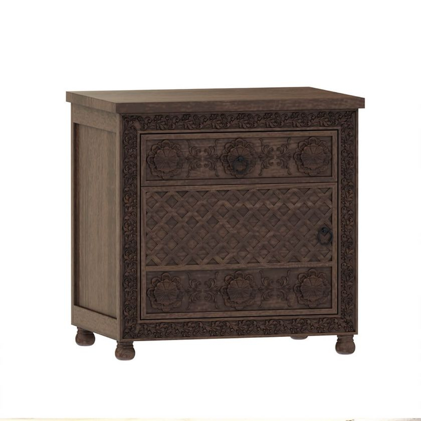 Newari Hand Carved Solid Wood Nightstand With 1 Drawer pertaining to Timeless Design Meets Modern Functionality