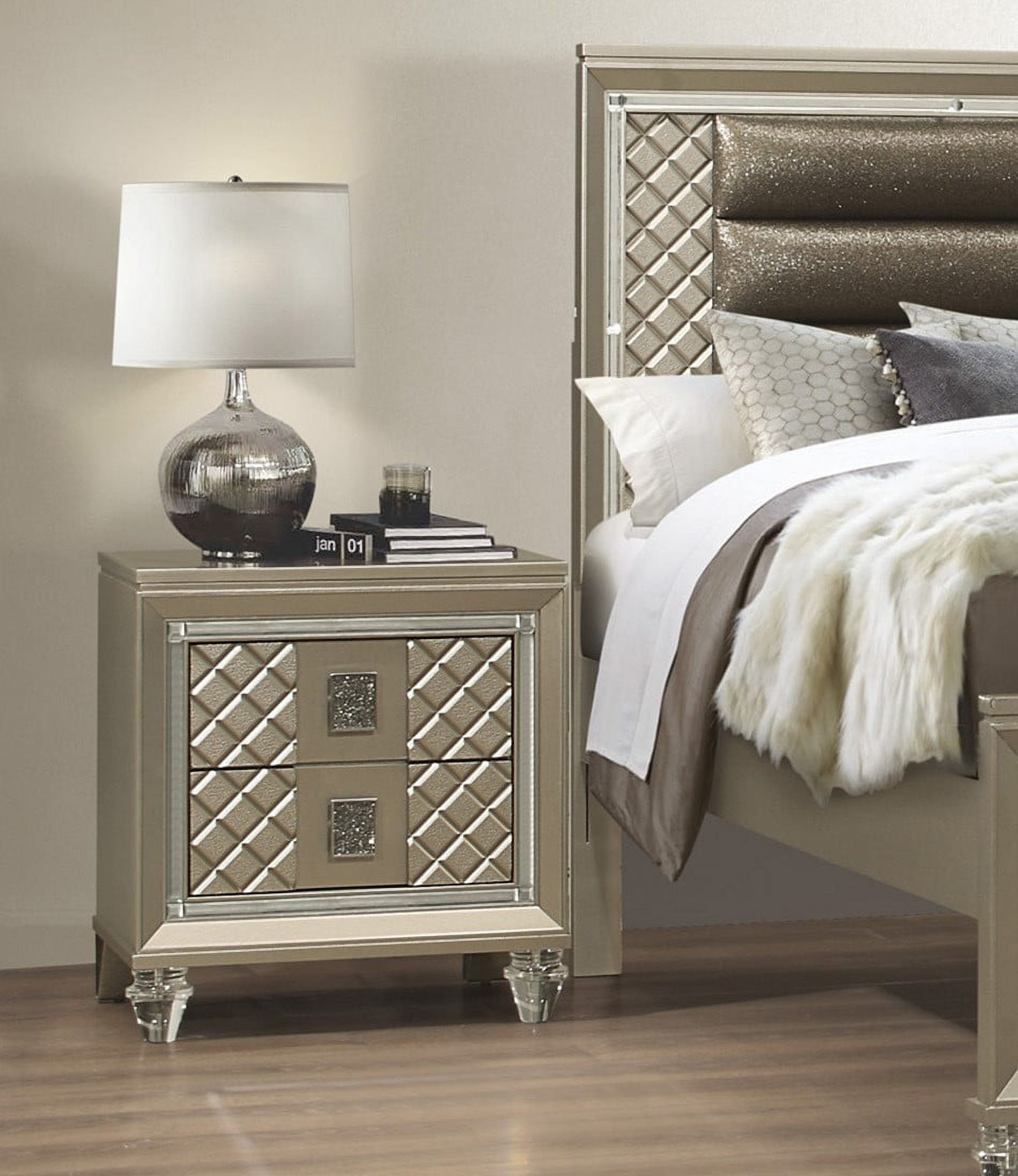 Nightstand For Bedroom Glamorous Champagne Finish 1Pc Nightstand Of 2 ... intended for How to Choose the Perfect Nightstand with Champagne Finish for Your Bedroom