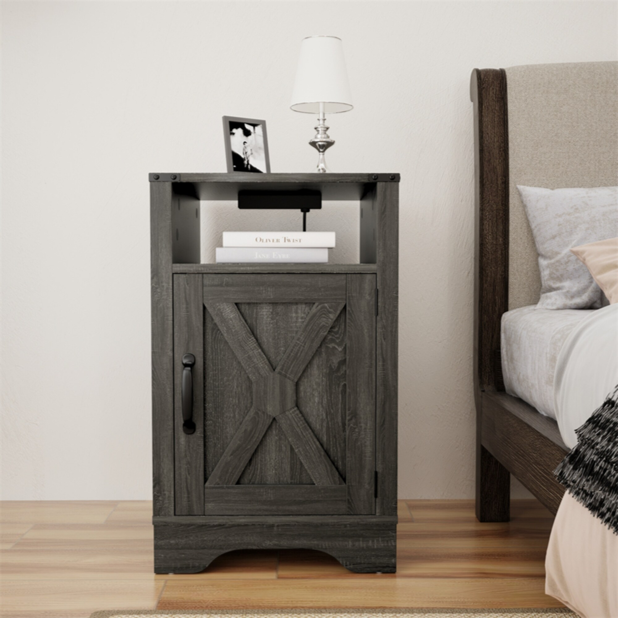 Nightstands - Bed Bath & Beyond regarding Distressed Rustic Black Rough Grain Wood Side Table Nightstand Cabinet Hws4315