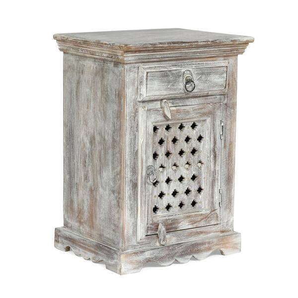 Noble House Prague 1-Drawer Distressed White Nightstand 84031 - The ... in How to choose the right nightstand for your sleeping space