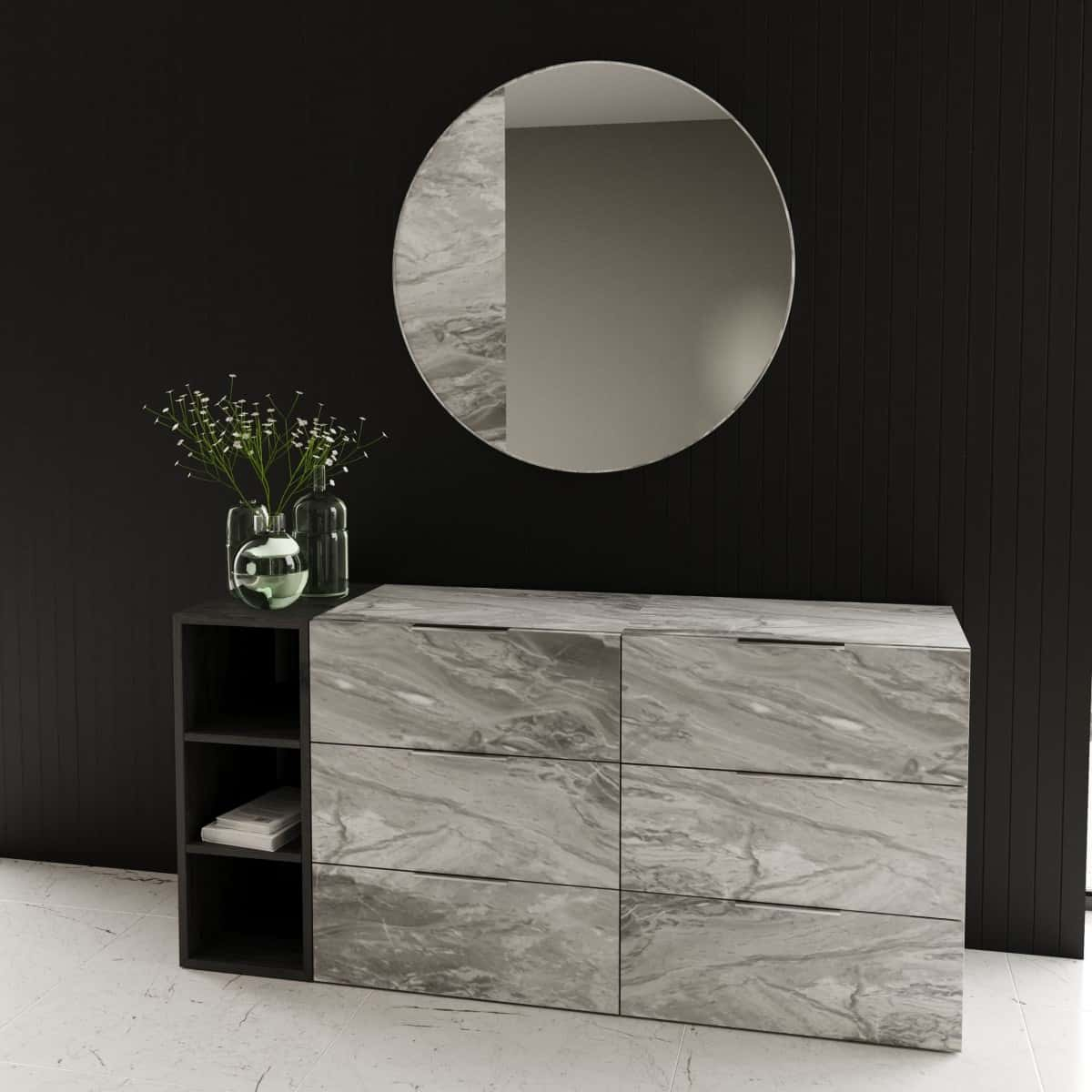 Nova Domus Maranello - Modern Grey Wash & Faux Marble Dresser At Futonland throughout A Deep Dive into the Craftsmanship of Nova Domus Maranello's Signature Finishes