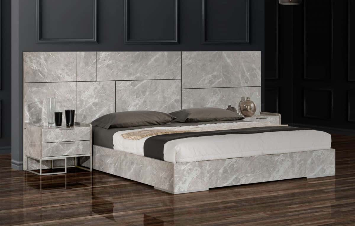 Nova Domus Marbella - Italian Modern Grey Marble Bed W/ 2 Nightstands ... within Nova Domus Maranello Modern Grey Wash And Faux Marble Nightstand