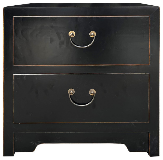 Oriental Black Lacquer 2 Drawers End Table Nightstand Cabinet Hcs7595 ... for Creating Warmth with Traditional Black Finish Furniture Pieces