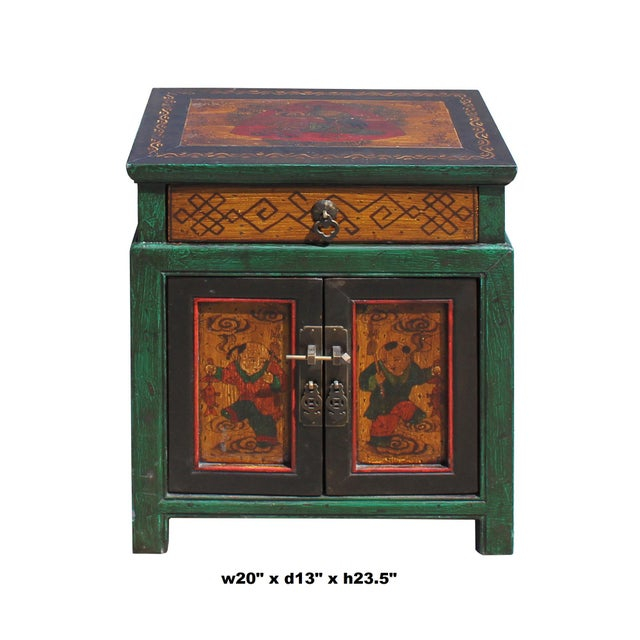 Oriental Distressed Green Yellow Kids Graphic End Table Nightstand ... regarding Understanding the Cultural Significance of Tibetan Dragon Head Furniture