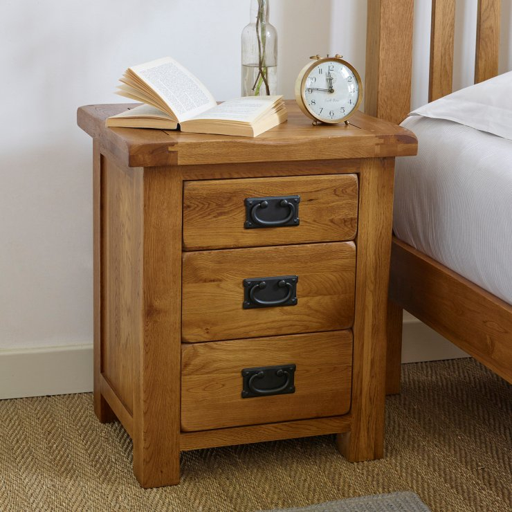 Original Rustic 3 Drawer Bedside Cabinet | Oak Furniture Land regarding Understanding the Appeal of Solid Teak Bedside Cabinets in Colonial Design