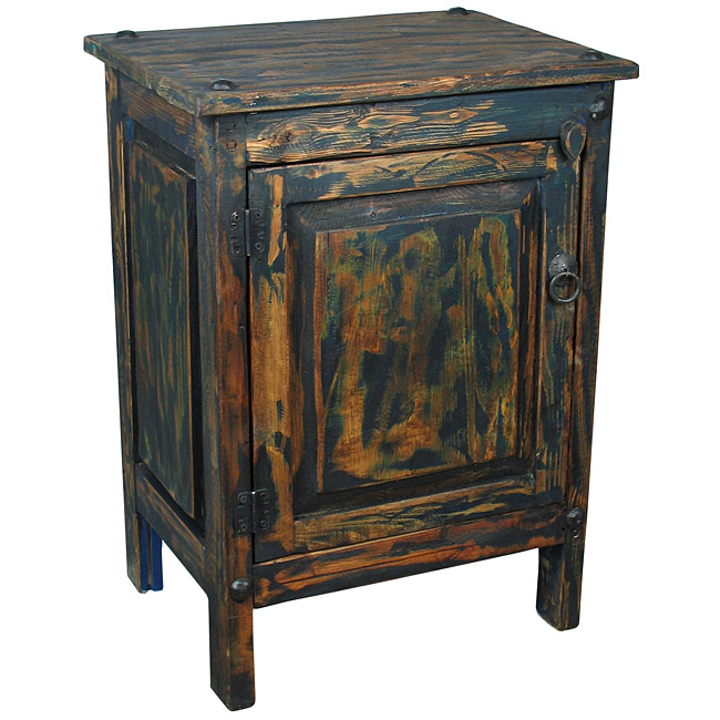 Painted Wood 1 Door Nightstand - Dark Blue in Nightstand Maria Rustic Pecan Old World Distressed Wood 1-Door