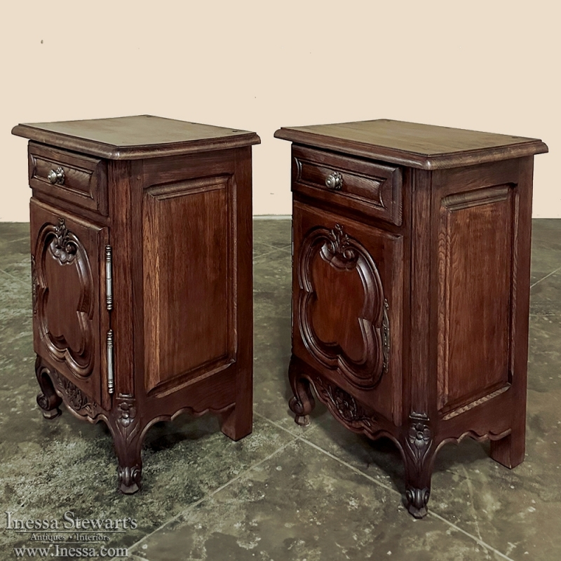 Pair Antique Country French Nightstands intended for Consigned Antique Nightstand French Provencial Country Oak Floral