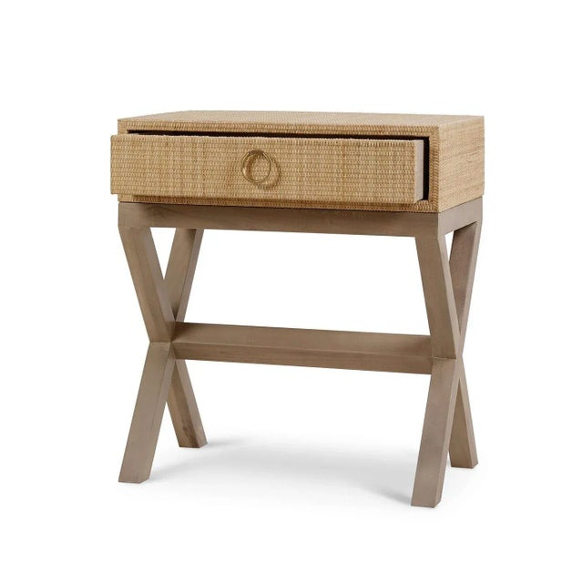 Pair Of Coastal Rattan Nightstands | Chairish in Coastal Nightstand, Black Painted Bun Feet And Abaca Rattan Body