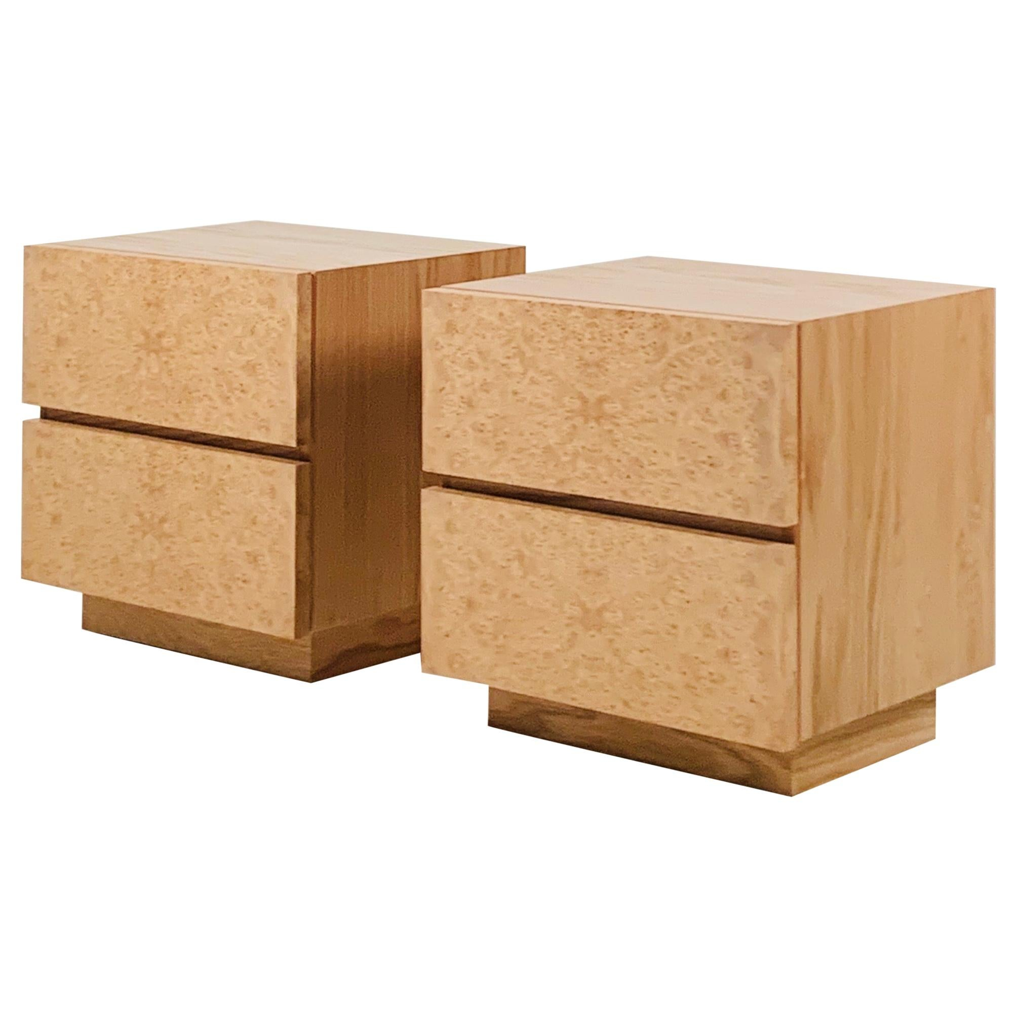 Pair Of Minimalist 'Amboine' Burl Wood Nightstands By Design Frères For ... regarding Nightstand Chest Steuben Contemporary Burled Wood Lucite Gold Base