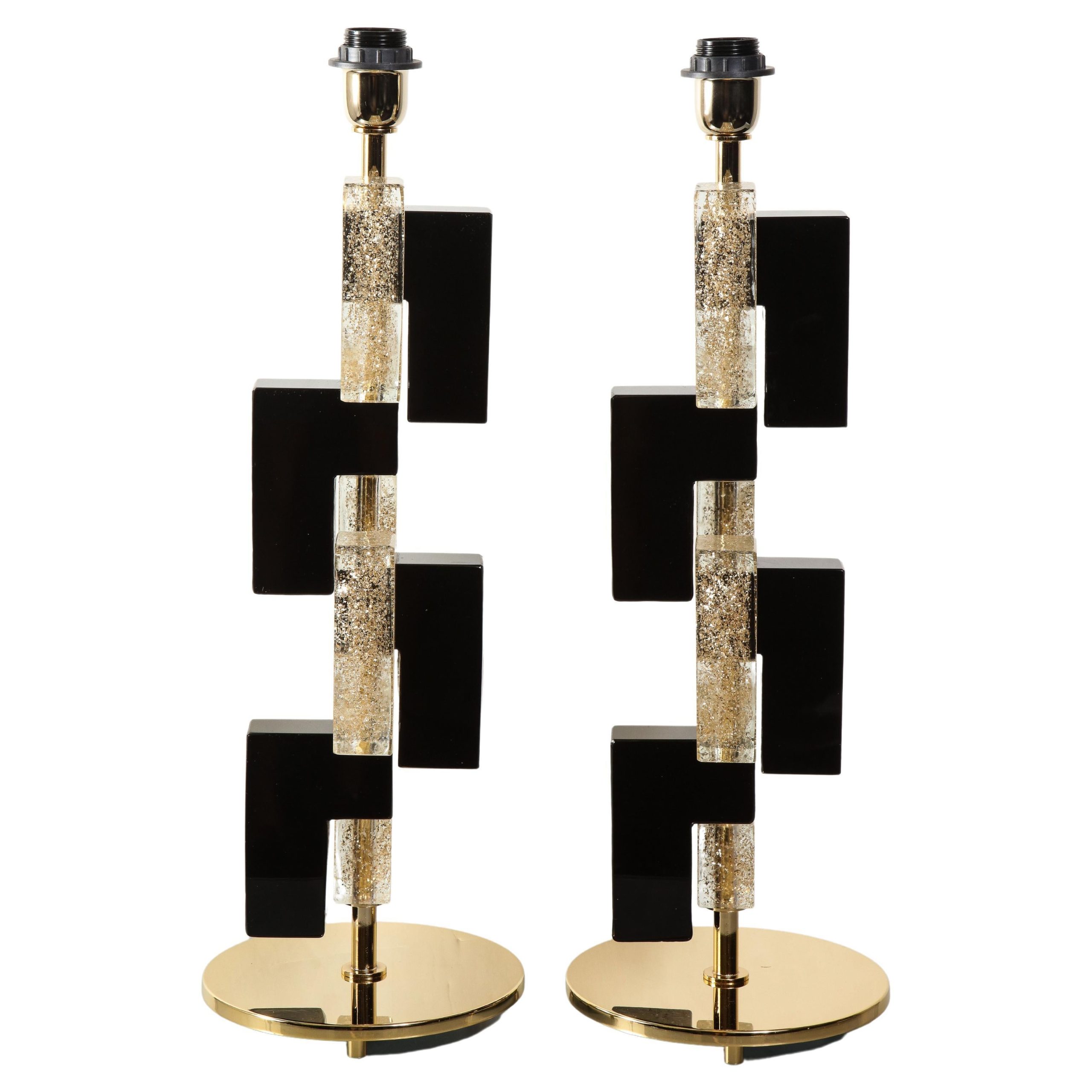 Pair Of Murano Gold Leaf And Black Glass Table Lamps For Sale At 1Stdibs throughout The Allure of Gold Champagne Crystal Glass in Lighting