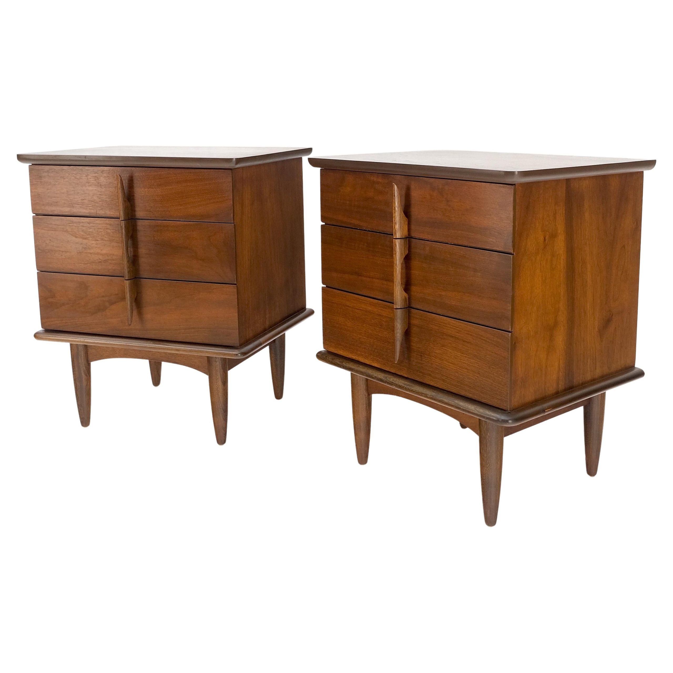 Pair Two Drawers Walnut Mid-Century Modern End Side Bedside Tables ... with regard to Danbury Mid Century Modern Walnut Nightstand Bed Side Tables, 3-Drawer