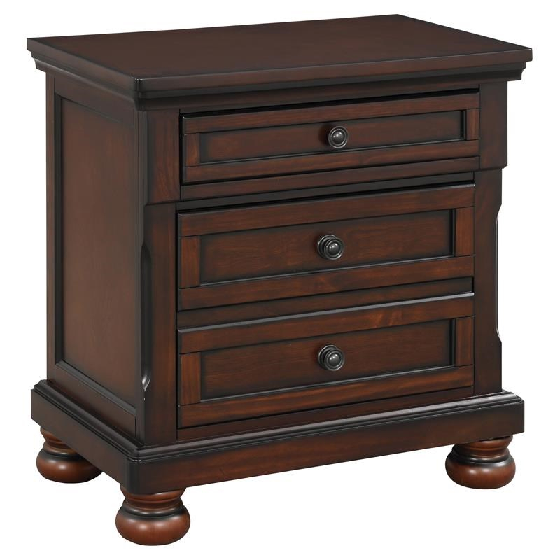 Pemberly Row 3-Drawers Traditional Wood Nightstand In Brown Cherry ... pertaining to Pemberly Row 29" Petite Traditional Wood Night Stand In Dark Chocolate