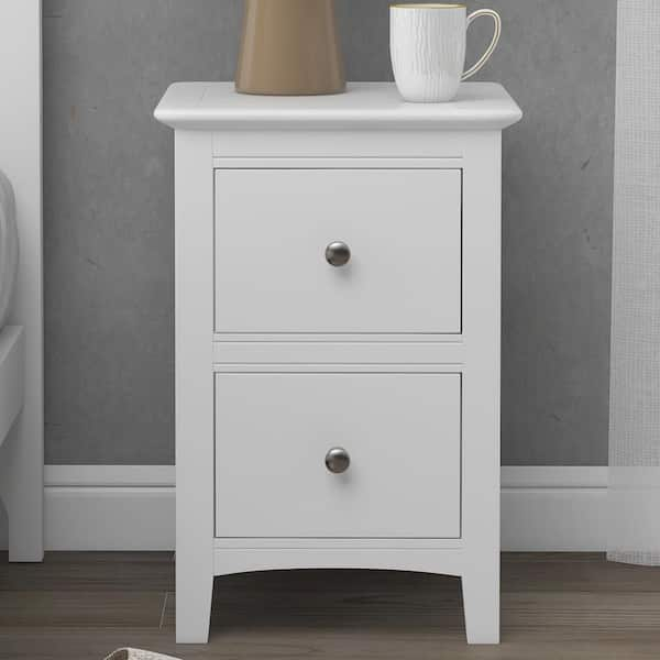 Polibi Chic White Solid Wood Nightstand End Table With 2-Drawers (12.2 ... inside Gewnee 2 Drawers Solid Wood Nightstand End Table, White