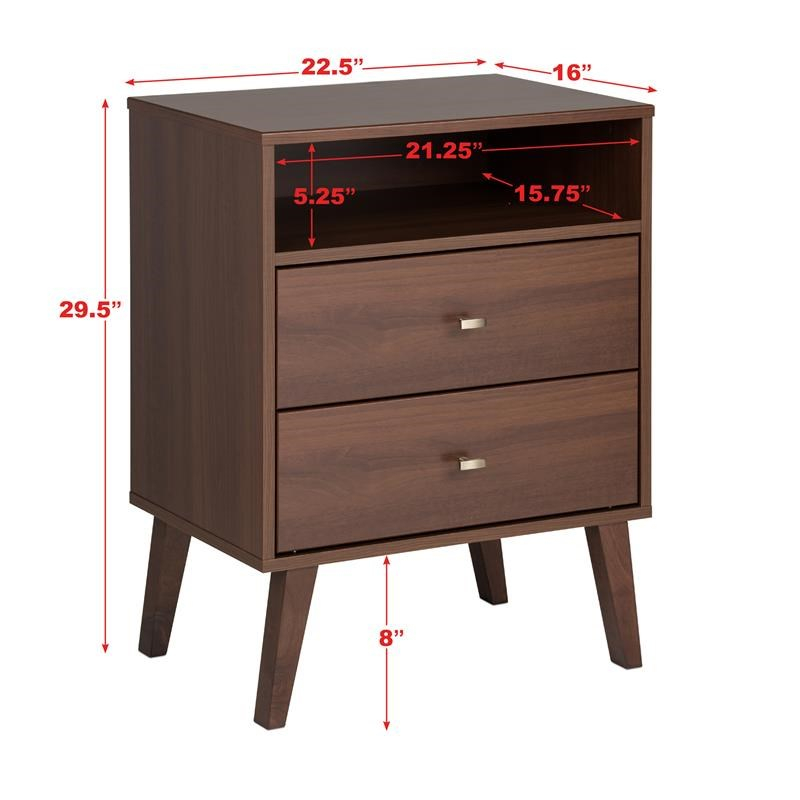 Prepac Milo 2 Drawer Mid Century Modern Nightstand With Open Shelf In ... pertaining to Prepac Milo Mid Century Modern 2-Drawer Nightstand, Cherry