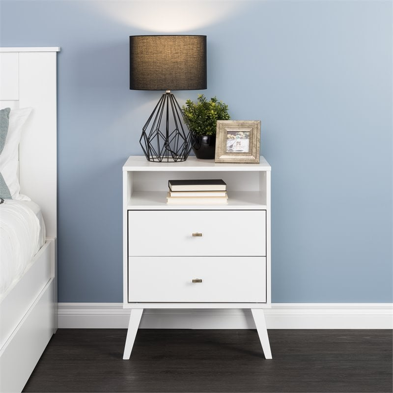 Prepac Milo Mid Century Modern 2 Drawer Tall Nightstand In White ... with Understanding the Appeal of Mid Century Modern Bedroom Furniture