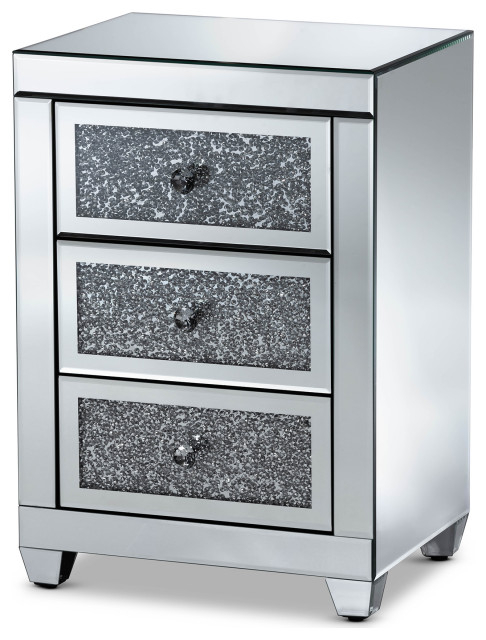 Ralston Contemporary Glam And Luxe Mirrored 3-Drawer Nightstand ... regarding Creating Visual Depth with Mirrored Bedroom Accessories