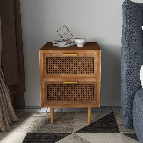 Rattan Side Table - Etsy with Kaidan Mid-Century Rattan Collection, 1-Door Nightstand